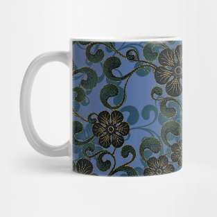 Faux Embroidered Blue Floral Pattern Mug